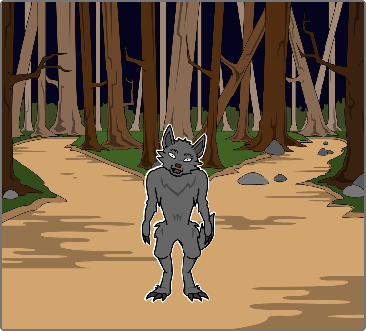Werewolf confused infront of the two paths.